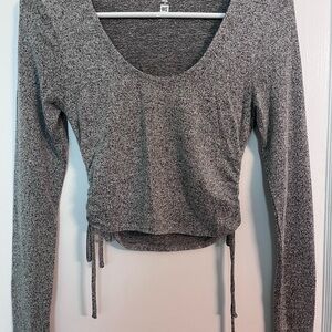 Me to We Gray Side Tie Crop Blouse Top